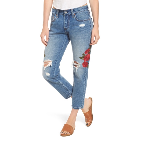 Levi's Denim - Levi's 501 Floral Embroidered Crop Taper Jeans
